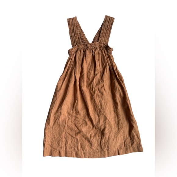 Everlane THE SMOCKED LINEN DRESS Tawny Brown Pockets Oversized Size XS - Picture 4 of 9